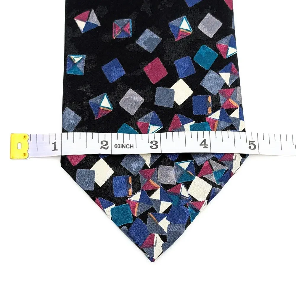 Vintage 90s Gitano Men’s Tie Wide Abstract Geometric Squares Black Multicolor
